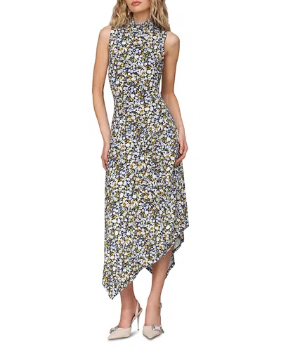 Avec Les Filles Printed Mock Neck Asymmetric Midi Dress In Black