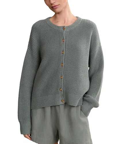 Jenni Kayne Cotton Hayes Crewneck Cardigan Sea Salt In Green