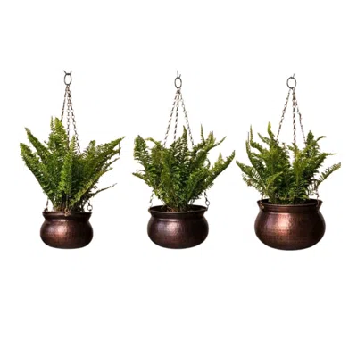 Anatoliacraft Brown Hammered Solid Copper Hanging Planter Bowl, Set Of Three