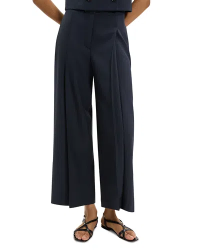 Theory City Pleated High Waist Wide Leg Pants In Blue