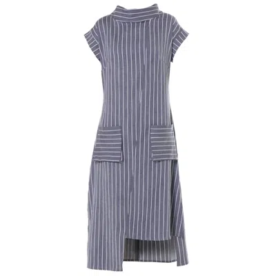 Metamorphoza Women's Midi Striped Denim Dress In Dark Blue