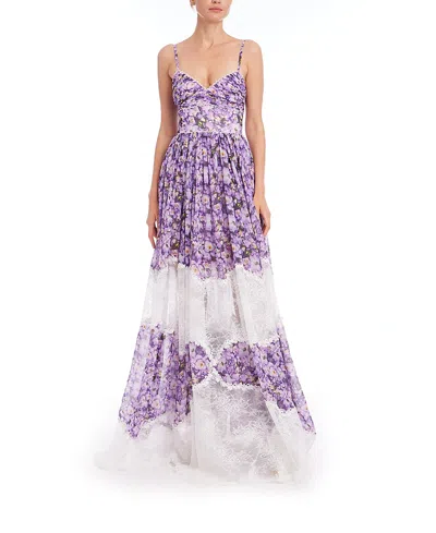 Badgley Mischka Women's Mixed Media Floral Sleeveless Gown