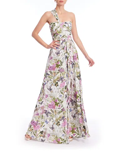 Badgley Mischka Women's Butterfly Printed One Shoulder Gown In Multi