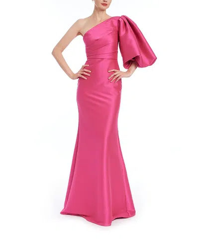 Badgley Mischka Women's One Shoulder Balloon Sleeve Gown In Pink