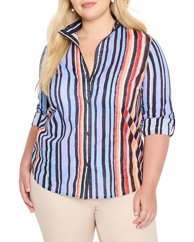 Nic+zoe Plus Painted Peninsula Striped Blouse In Multi