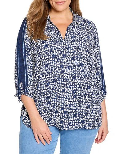Nic+zoe Plus Etched Angles Roll Tab Sleeve Shirt In Blue