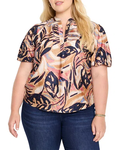 Nic+zoe Plus Terracotta Garden Puffed Sleeve Top In Multi