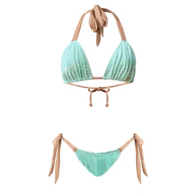 Deessa Ibiza Women's Green / Rose Gold Mint Metallic Triangle Bikini Mari Sargantana