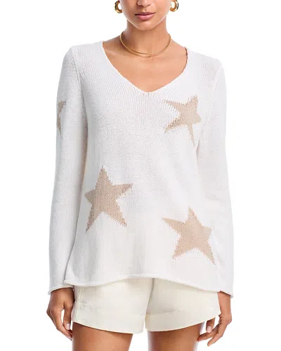 Aqua Stars V Neck Sweater In White