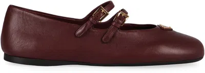 Prada Leather Ballet Flats With Logo