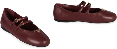 Prada Leather Ballet Flats With Logo