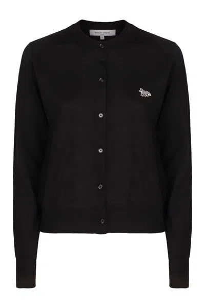 Maison Kitsuné Merino Wool Cardigan In Black