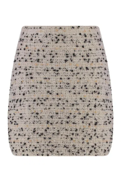 Fabiana Filippi Beige Frayed-knot Donegal Tweed Mini Skirt In Gray