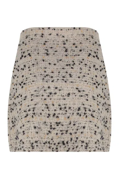 Fabiana Filippi Beige Frayed-knot Donegal Tweed Mini Skirt In Gray