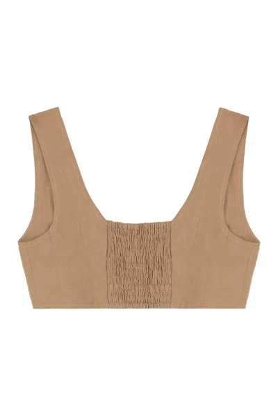 Le Kasha Linen Tank Top In Brown