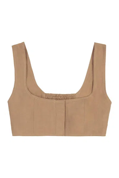 Le Kasha Linen Tank Top In Brown