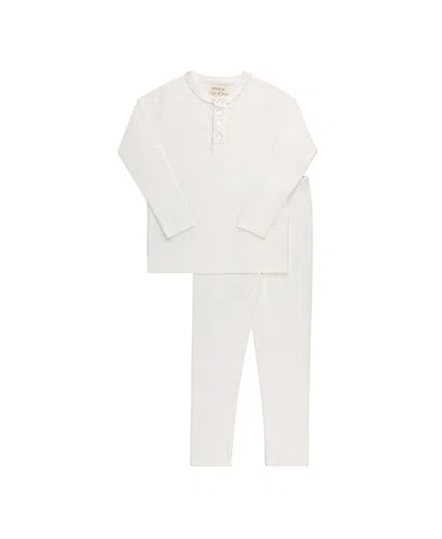 Ely's & Co. Unisex Heart And Star Button Pointelle Collection Lounge Set - Baby, Little Kid In White