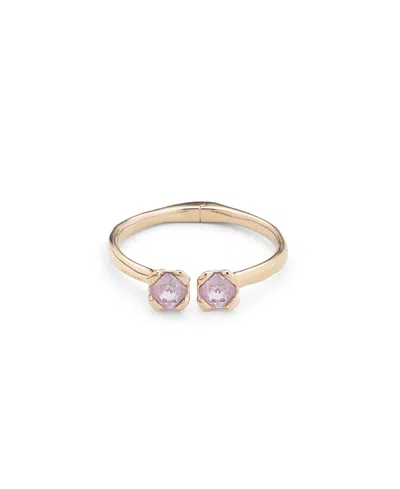 Unode50 18k Gold Plated Metal Alloy Rigid Bracelet With Inner Spring And Two Pink Faceted Crystals