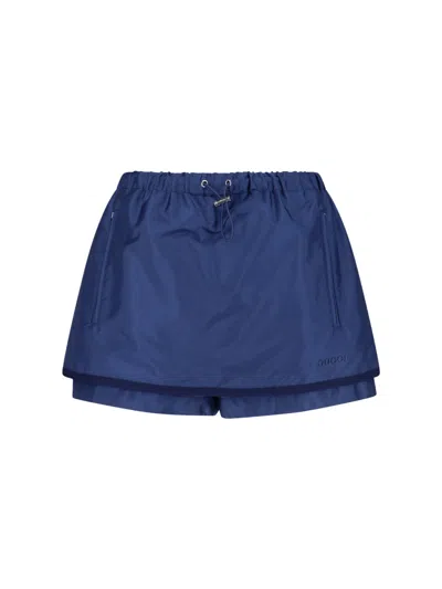 Gucci Gabardine Nylon Skort With Metal Logo In Blue