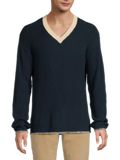 Krost Men's Ribbed V-neck Sweater In Blue