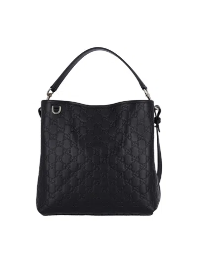 Gucci Women Medium Gg Emblem Bucket Bag In Black
