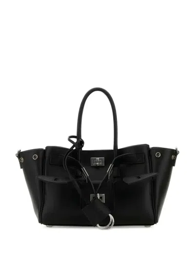 Balenciaga Women Black Leather Carry All Bel Air Shopping Bag