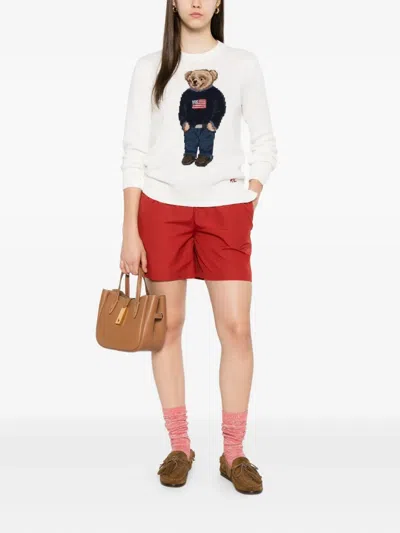 Polo Ralph Lauren Womens Deckwash White Multi Polo Bear Round-neck Linen-cotton Knitted Jumper In White
