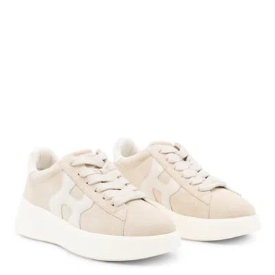Hogan Low Top Sneakers With Rubber Sole And Suede Upper In Neutral
