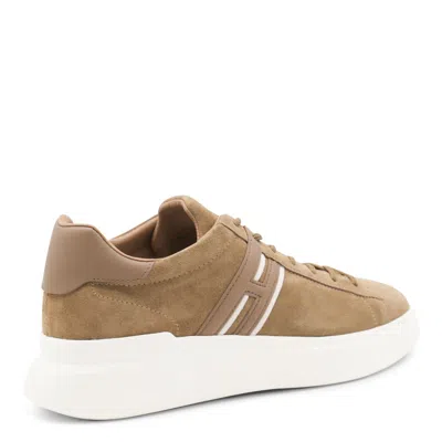 Hogan Earth Brown Leather Sneakers With Memory Foam Insole And Appliqué Logo In Brown