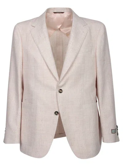 Canali White/pink Wool And Linen Jacket In Neutral