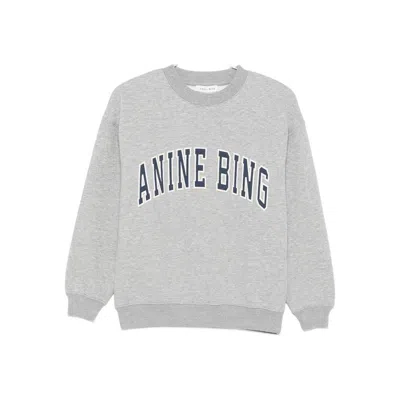 Anine Bing Grey Crew Neck Sweatshirt With Bold Lettering