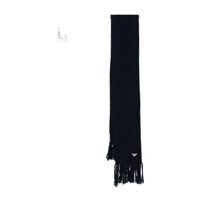 Emporio Armani Ribbed Wool Scarf In Black