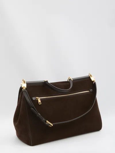 Dolce & Gabbana Structured Calf Leather Handbag With Detachable Strap In Brown