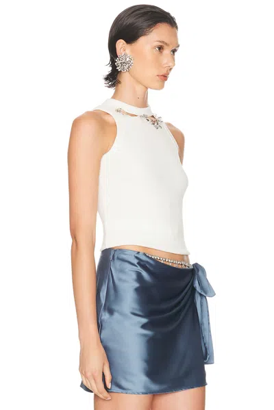 Area Distressed Crystal Ribbed Knit Tank Top In White