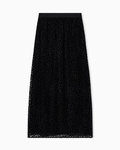 Emporio Armani Asv Jeu De Cartes Long Skirt In Devoré Tulle In Black