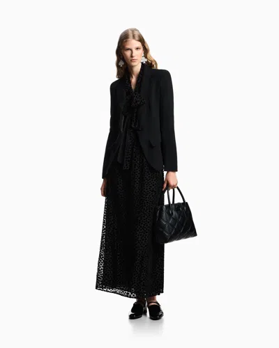 Emporio Armani Asv Jeu De Cartes Long Skirt In Devoré Tulle In Black