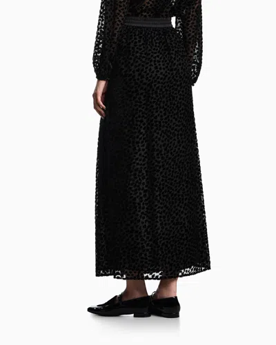Emporio Armani Asv Jeu De Cartes Long Skirt In Devoré Tulle In Black