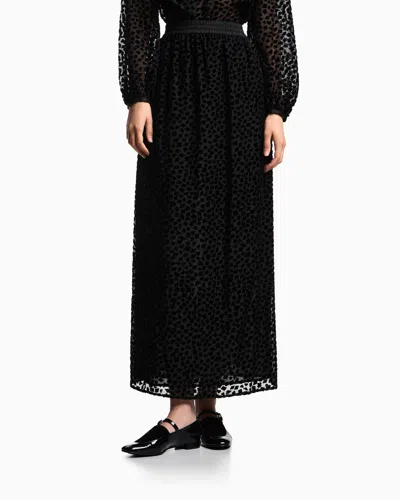 Emporio Armani Asv Jeu De Cartes Long Skirt In Devoré Tulle In Black