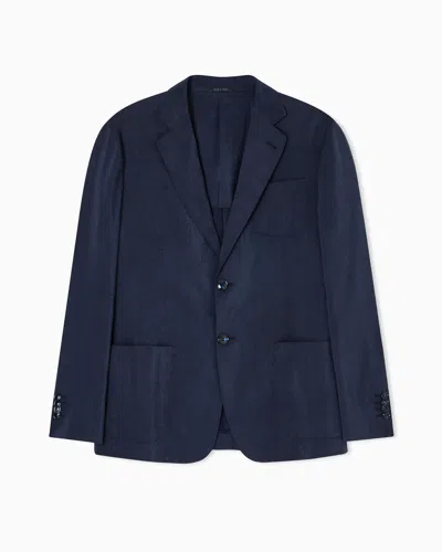Giorgio Armani Upton Line Single-breasted Jacket In Washed Silk In Blue