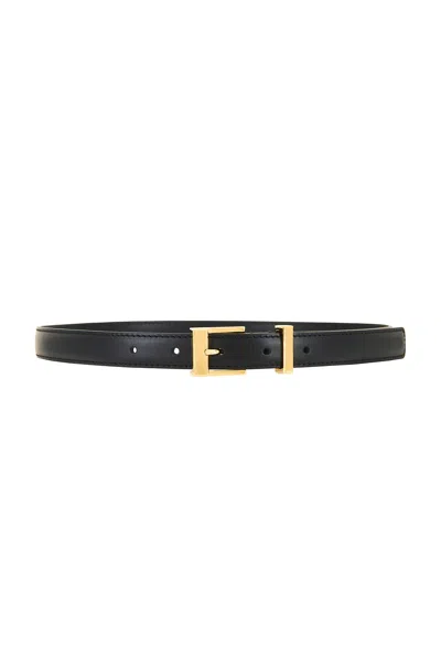 Khaite Manhattan Leather Gold-tone Buckle Belt In Black