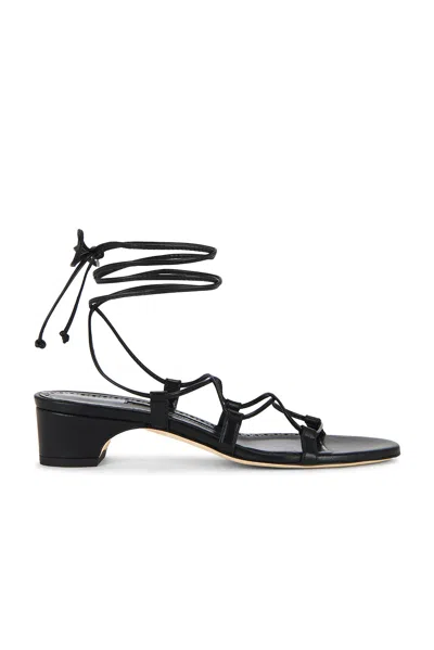 Manolo Blahnik Lace-up Block-heel Sandals In Black
