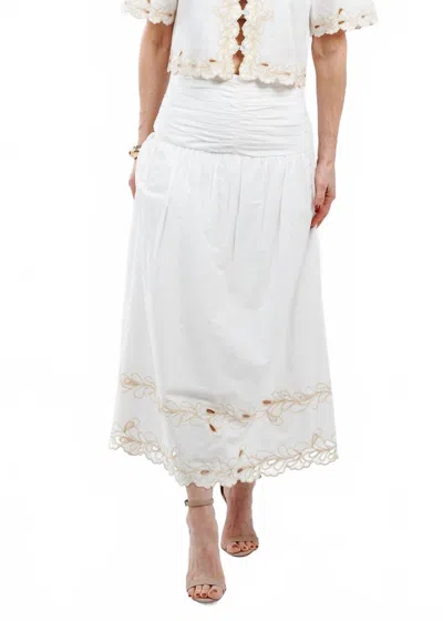 Rails Sol Embroidered Gathered Drop-waist Midi Skirt In White