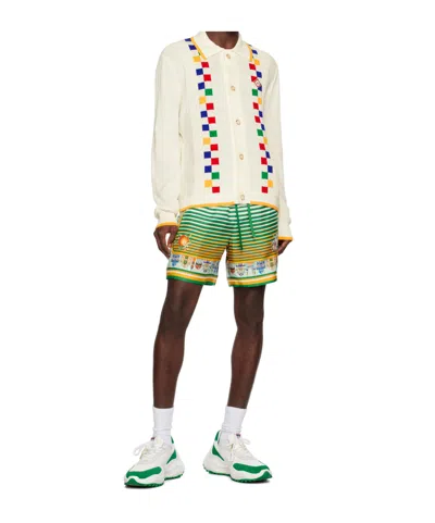 Casablanca Cityscape Print Silk Drawstring Shorts In Multi