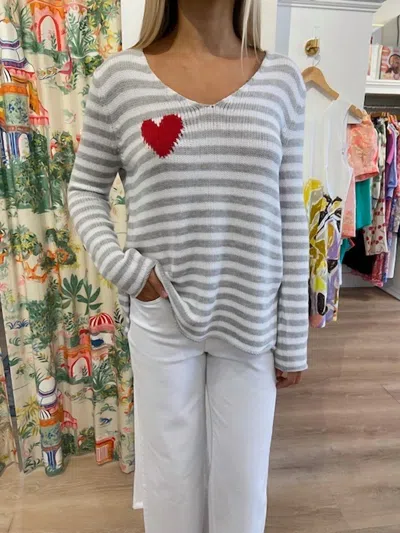 Kld. Signature V-neck Striped Sweater In Grey In Gray