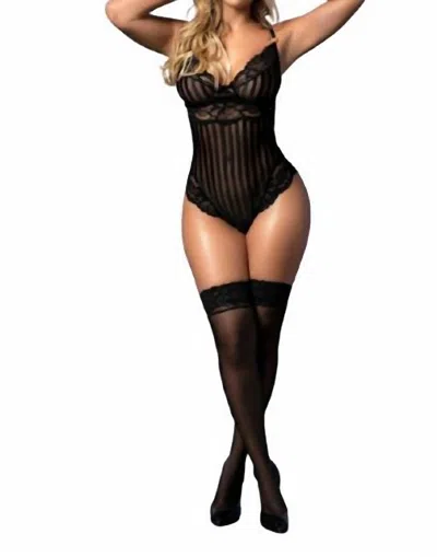 Mapalé Empower Striped Lace Bodysuit In Black In Black