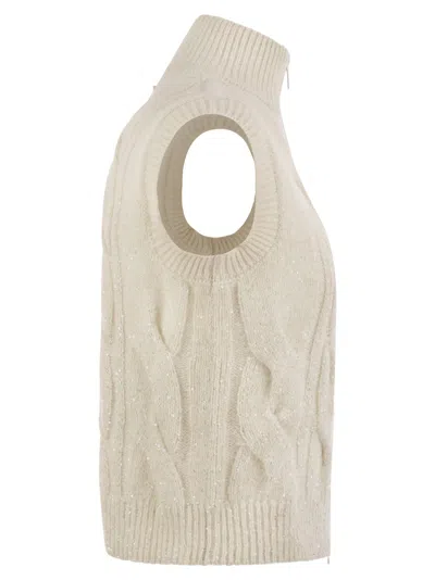 Peserico Cable Zip Vest In Alpaca Wool In Metallic