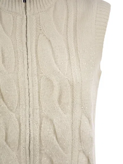 Peserico Cable Zip Vest In Alpaca Wool In Metallic