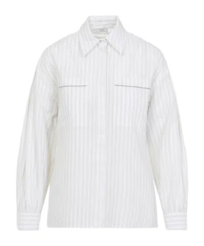Peserico Concealed Button Long Sleeve Blouse In White