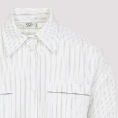 Peserico Concealed Button Long Sleeve Blouse In White