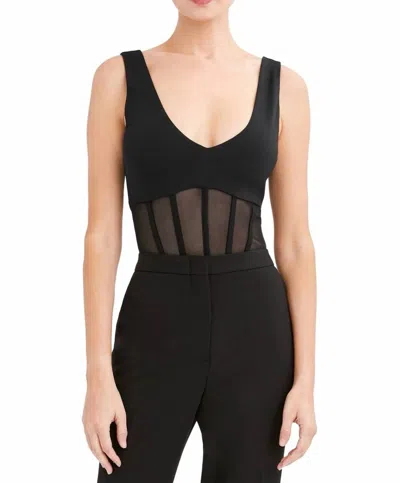 Bcbgmaxazria Mesh Inset Deep V-neck Bodysuit In Black In Black
